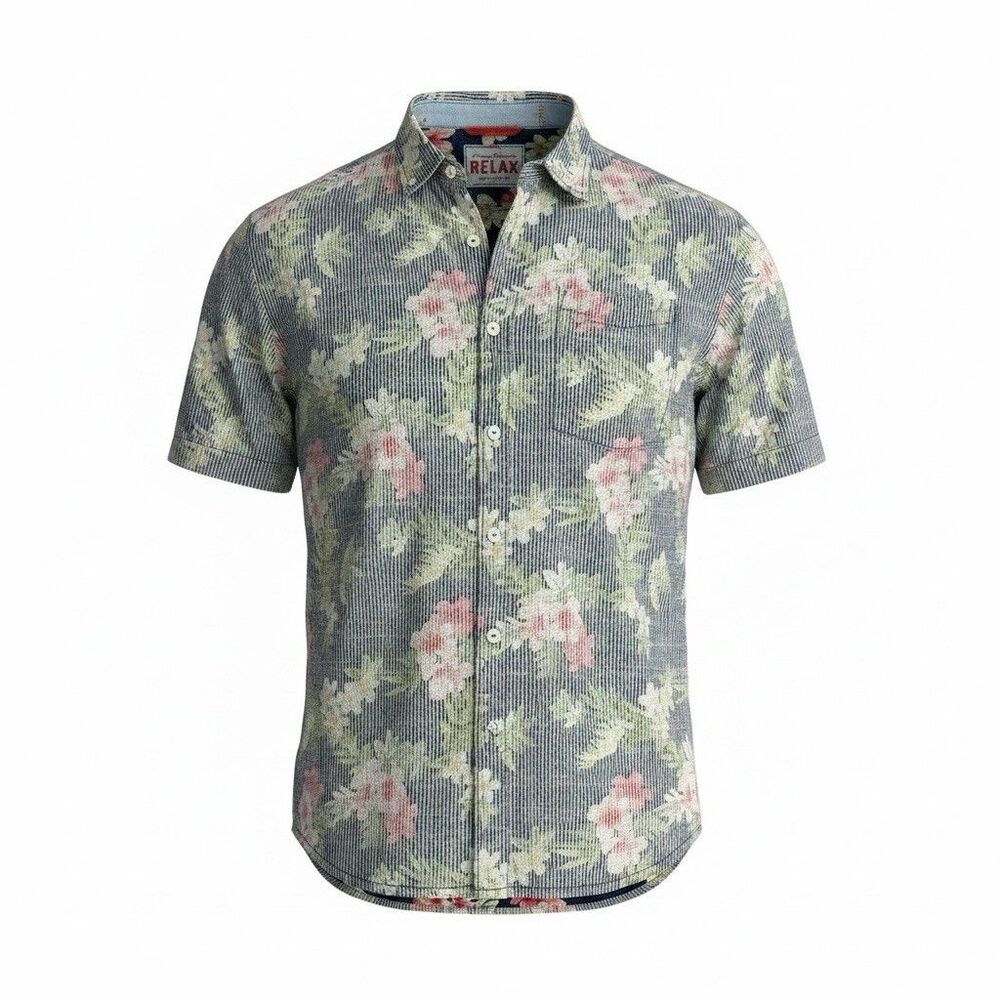 Tommy Bahama‎ Relax Men’s XL Blue Floral Seersucker Print Camp Shirt
